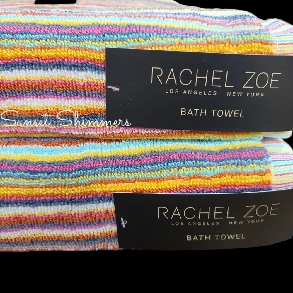 8pc Rachel Zoe Cotton Rainbow Striped Multicolored Bath Hand Washcloth Towel Set